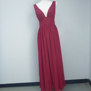 JJ's House Burgundy Deep V-Neck Long Chiffon Bridesmaid Dress Sz 6 262571